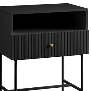 Sarantino Cecil Bedside Table | Slender Fluted Design | Black Finish