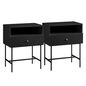 Sarantino Cecil Bedside Table | Slender Fluted Design | Black Finish