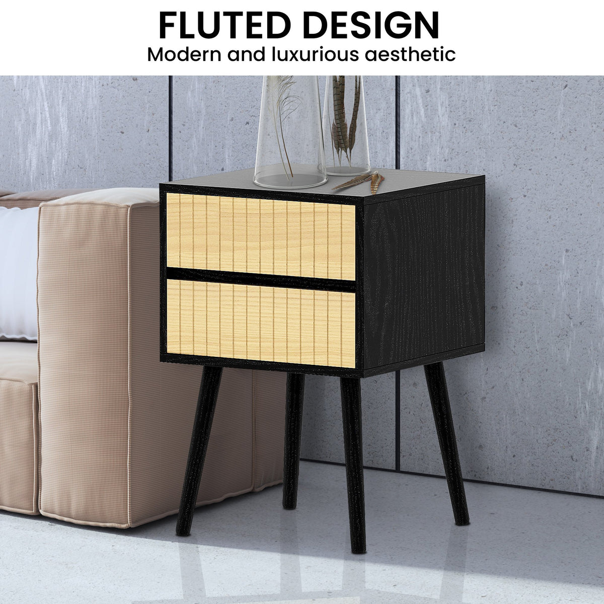 Ivan Bedside Table | Night Stand | Black/Natural