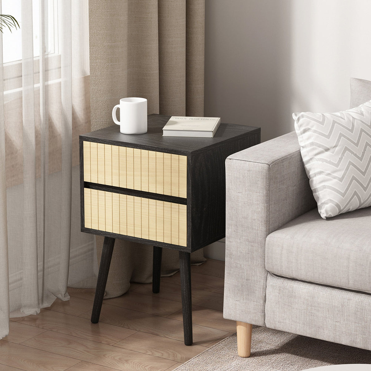 Ivan Bedside Table | Night Stand | Black/Natural