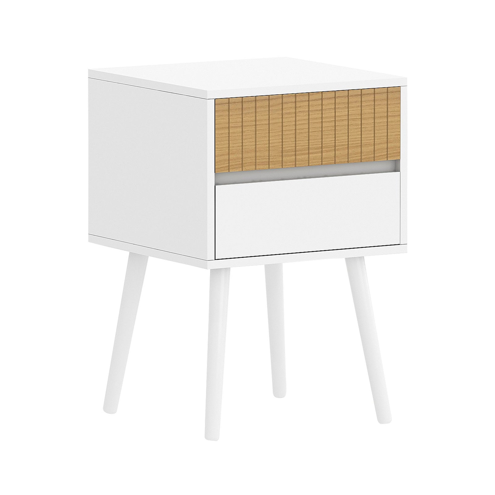 Sarantino Clio Bedside Table | Night Stand | White/Natural | Modern Style