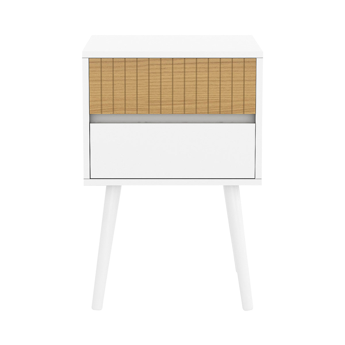 Sarantino Clio Bedside Table | Night Stand | White/Natural | Modern Style