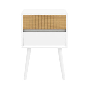 Sarantino Clio Bedside Table | Night Stand | White/Natural | Modern Style