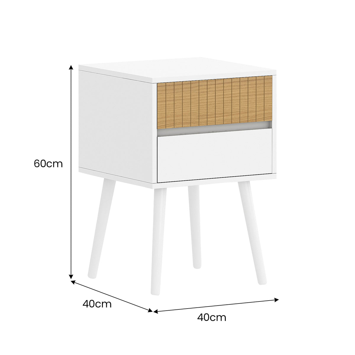 Sarantino Clio Bedside Table | Night Stand | White/Natural | Modern Style