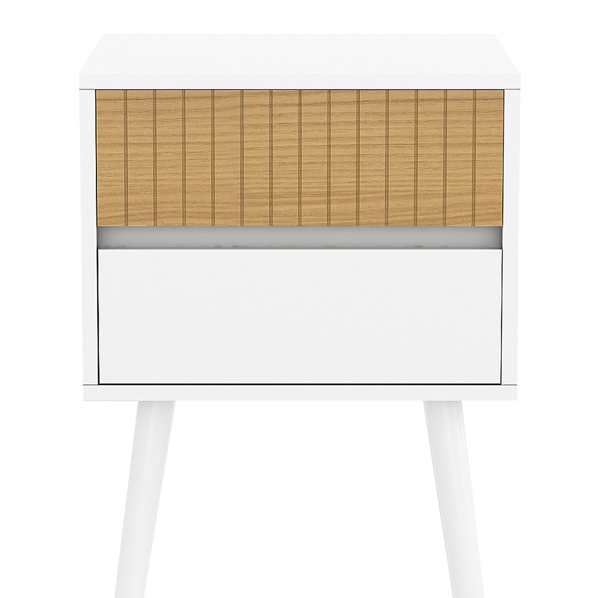 Sarantino Clio Bedside Table | Night Stand | White/Natural | Modern Style