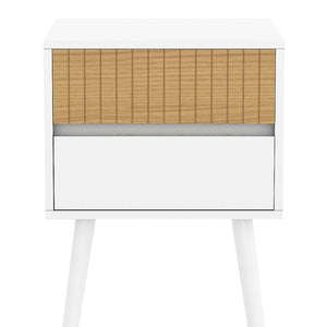 Sarantino Clio Bedside Table | Night Stand | White/Natural | Modern Style