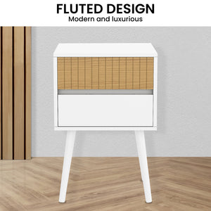 Sarantino Clio Bedside Table | Night Stand | White/Natural | Modern Style