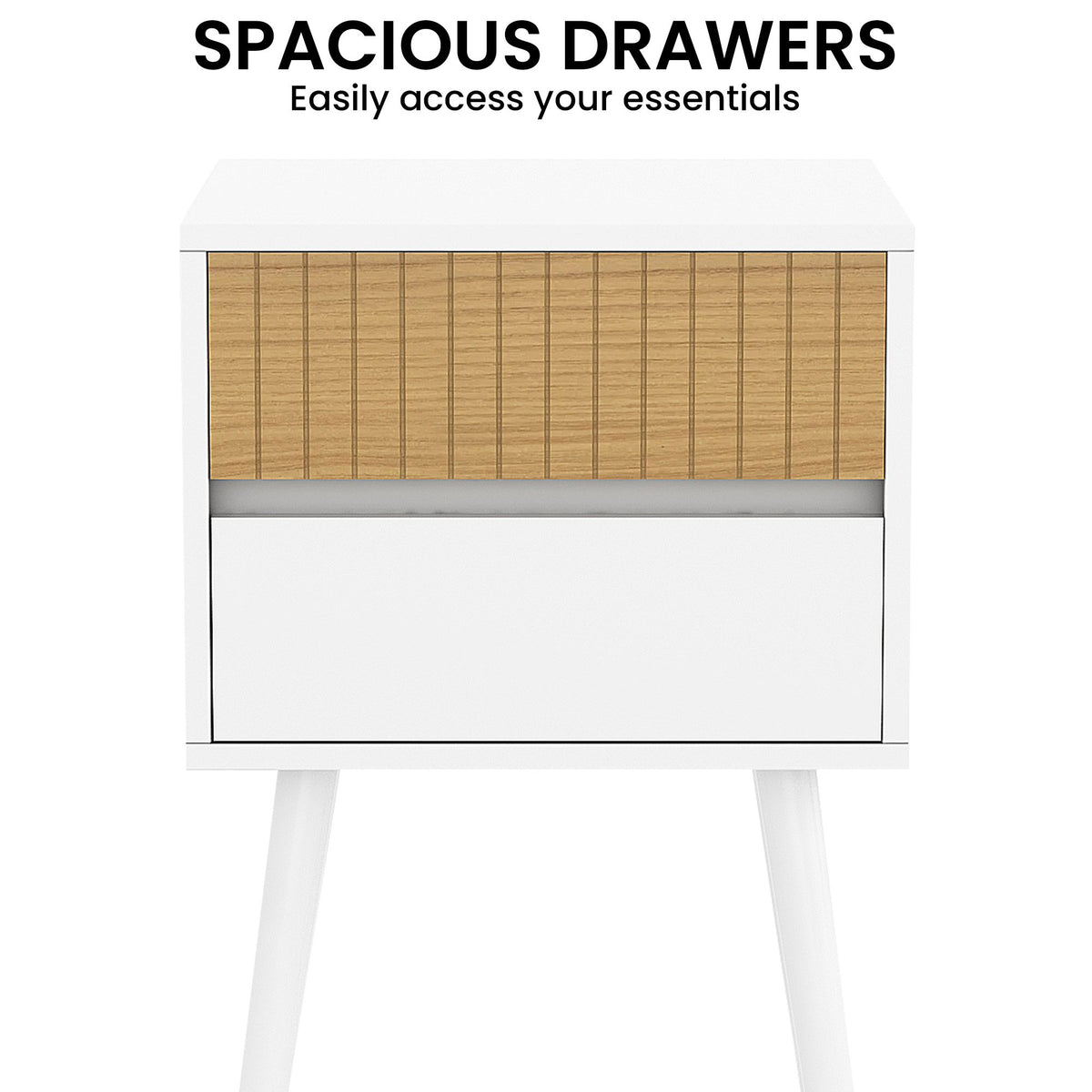 Sarantino Clio Bedside Table | Night Stand | White/Natural | Modern Style