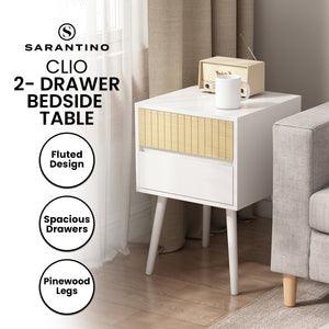 Sarantino Clio Bedside Table | Night Stand | White/Natural | Modern Style
