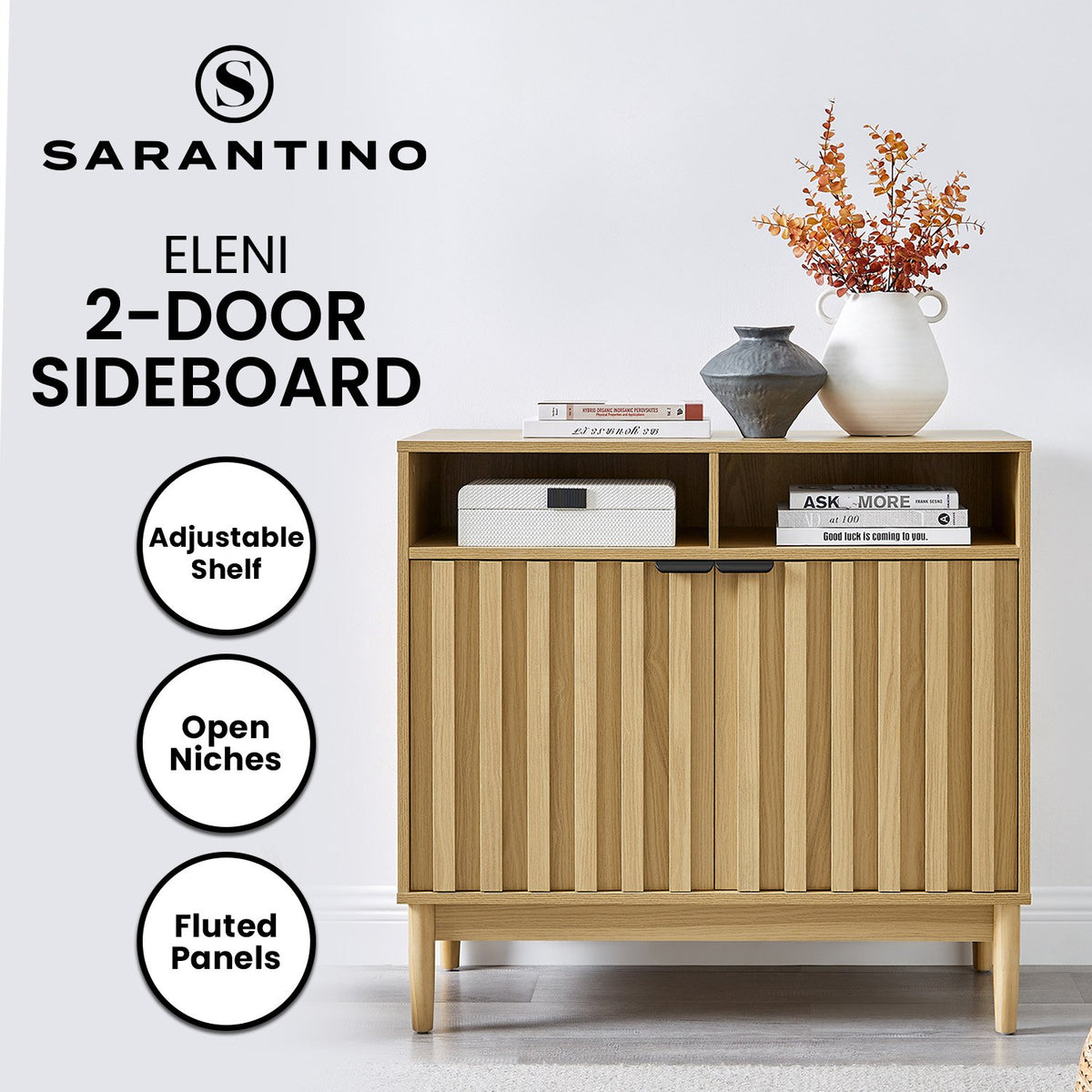 Sarantino Eleni 2-Door Sideboard | Natural Finish | Buffet Hallway Cabinet Storage Console