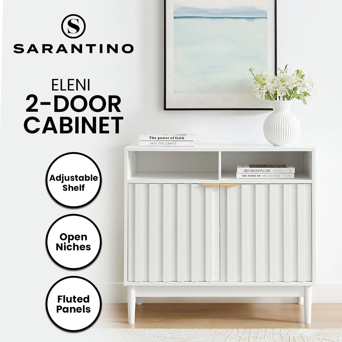 Sarantino Eleni 2-Door Sideboard | White | Buffet Hallway Cabinet Storage Console