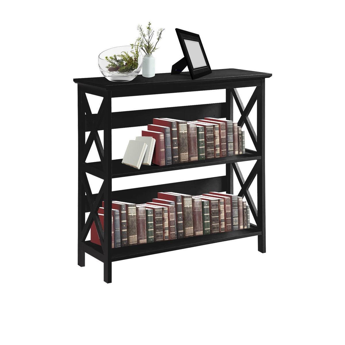 Sarantino Lucas 3-Tier Bookshelf | Black | Display Rack Storage Shelves