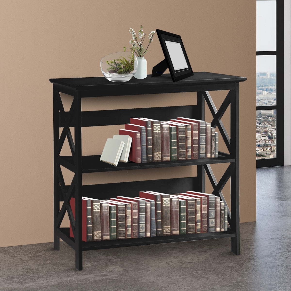 Sarantino Lucas 3-Tier Bookshelf | Black | Display Rack Storage Shelves