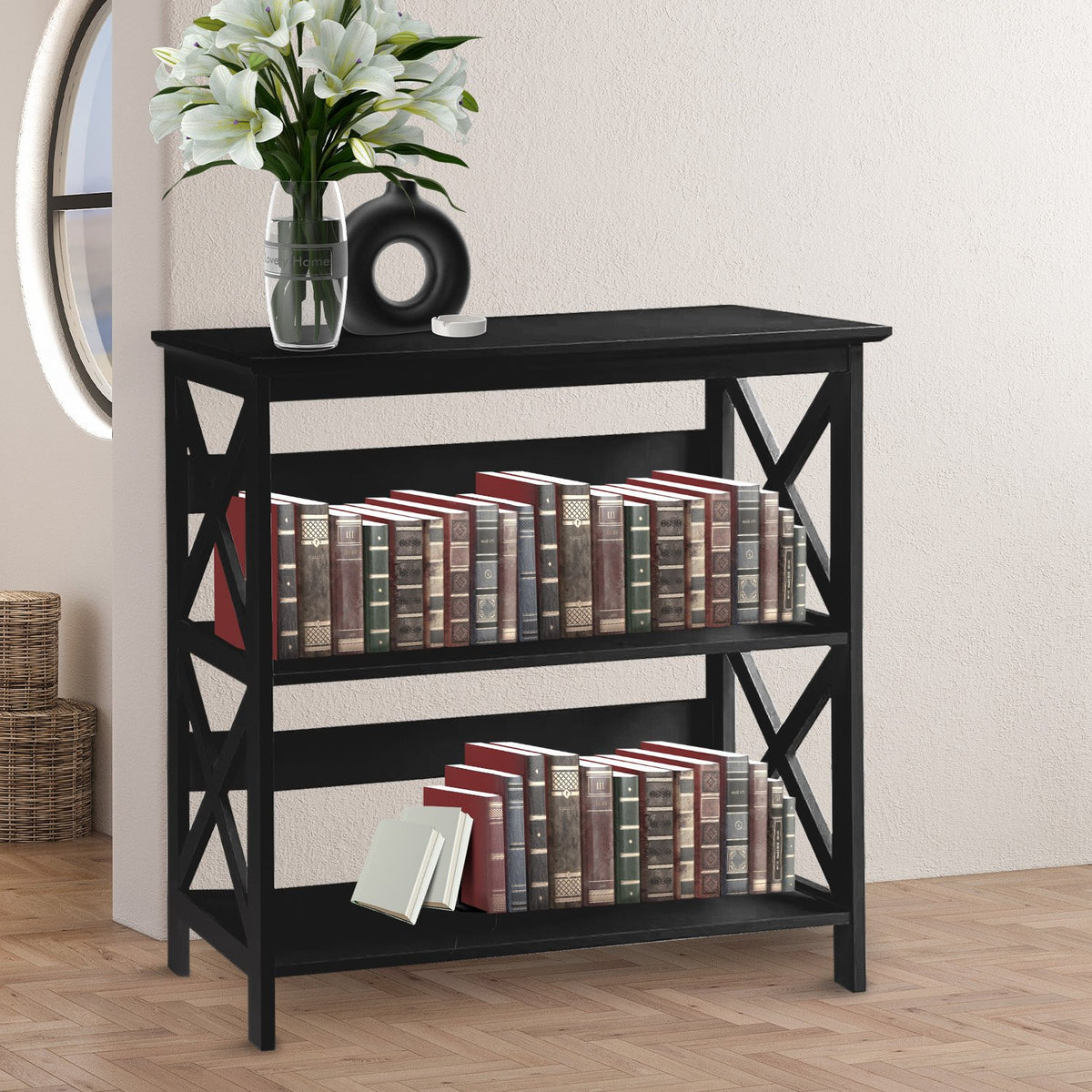 Sarantino Lucas 3-Tier Bookshelf | Black | Display Rack Storage Shelves