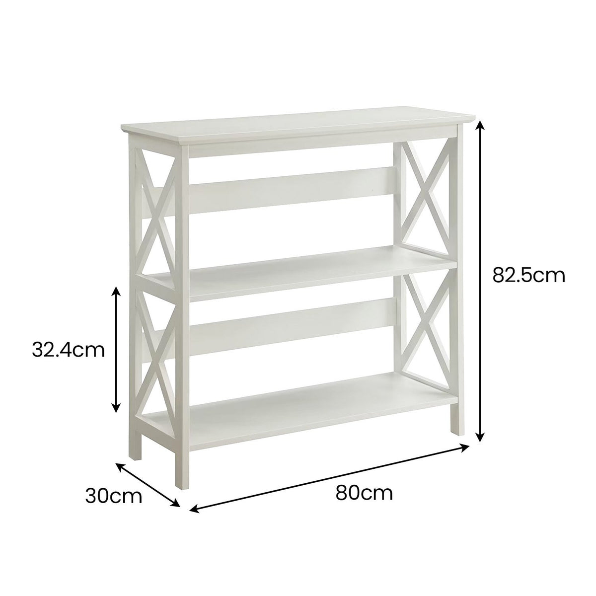 Sarantino Lucas 3-Tier Bookshelf | White | Display Rack Storage Shelves
