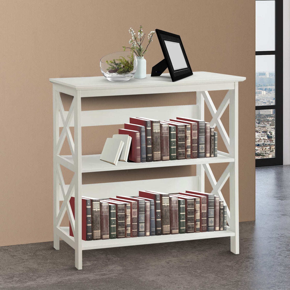 Sarantino Lucas 3-Tier Bookshelf | White | Display Rack Storage Shelves