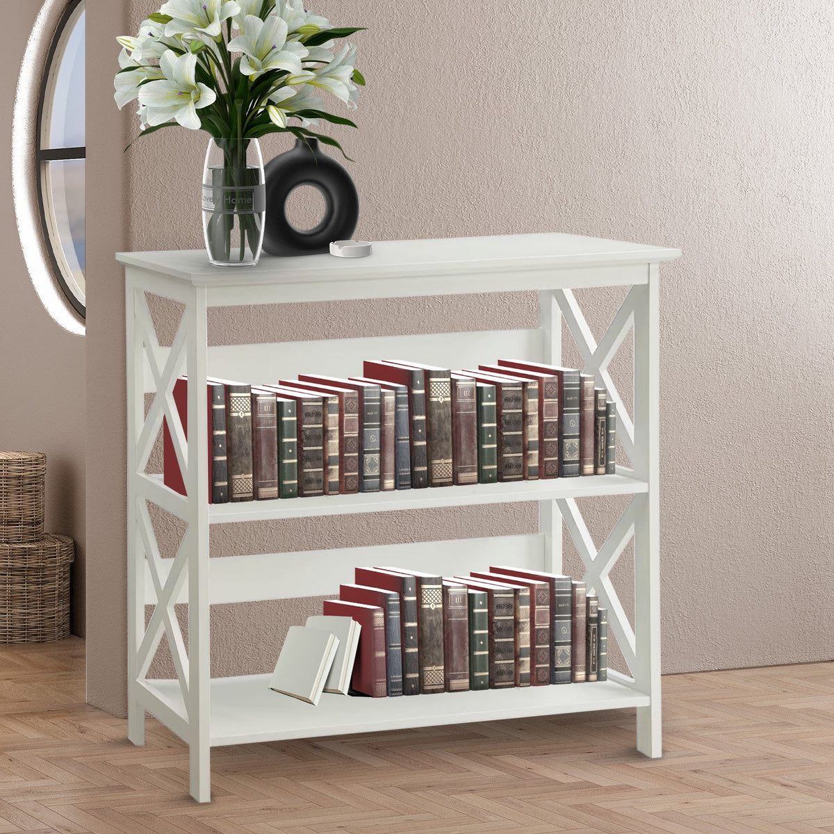 Sarantino Lucas 3-Tier Bookshelf | White | Display Rack Storage Shelves