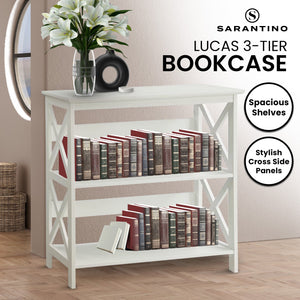 Sarantino Lucas 3-Tier Bookshelf | White | Display Rack Storage Shelves