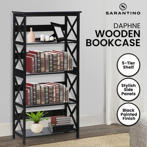 Sarantino Daphne Bookshelf | 5-Tier | Cross Panel Design | Modern Storage