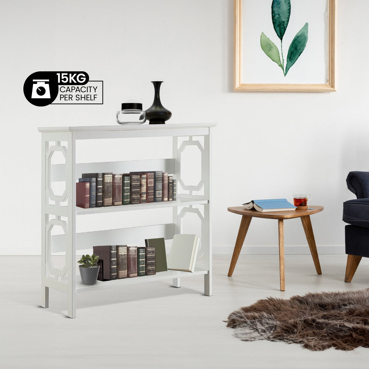 Sarantino Laurel 3-Tier Bookshelf | White | Modern Display Rack