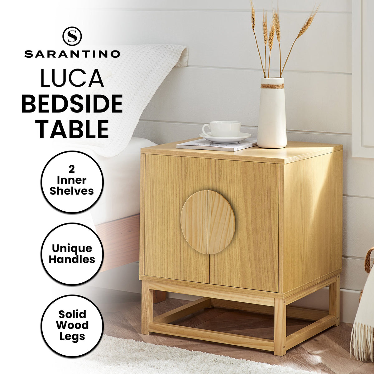 Luca Bedside Table | Split Door | Night Stand | Natural