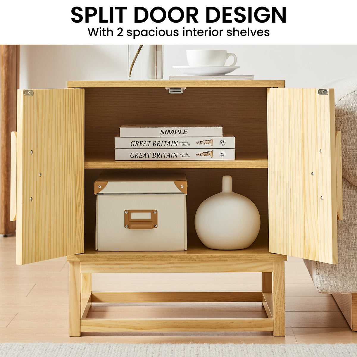 Luca Bedside Table | Split Door | Night Stand | Natural