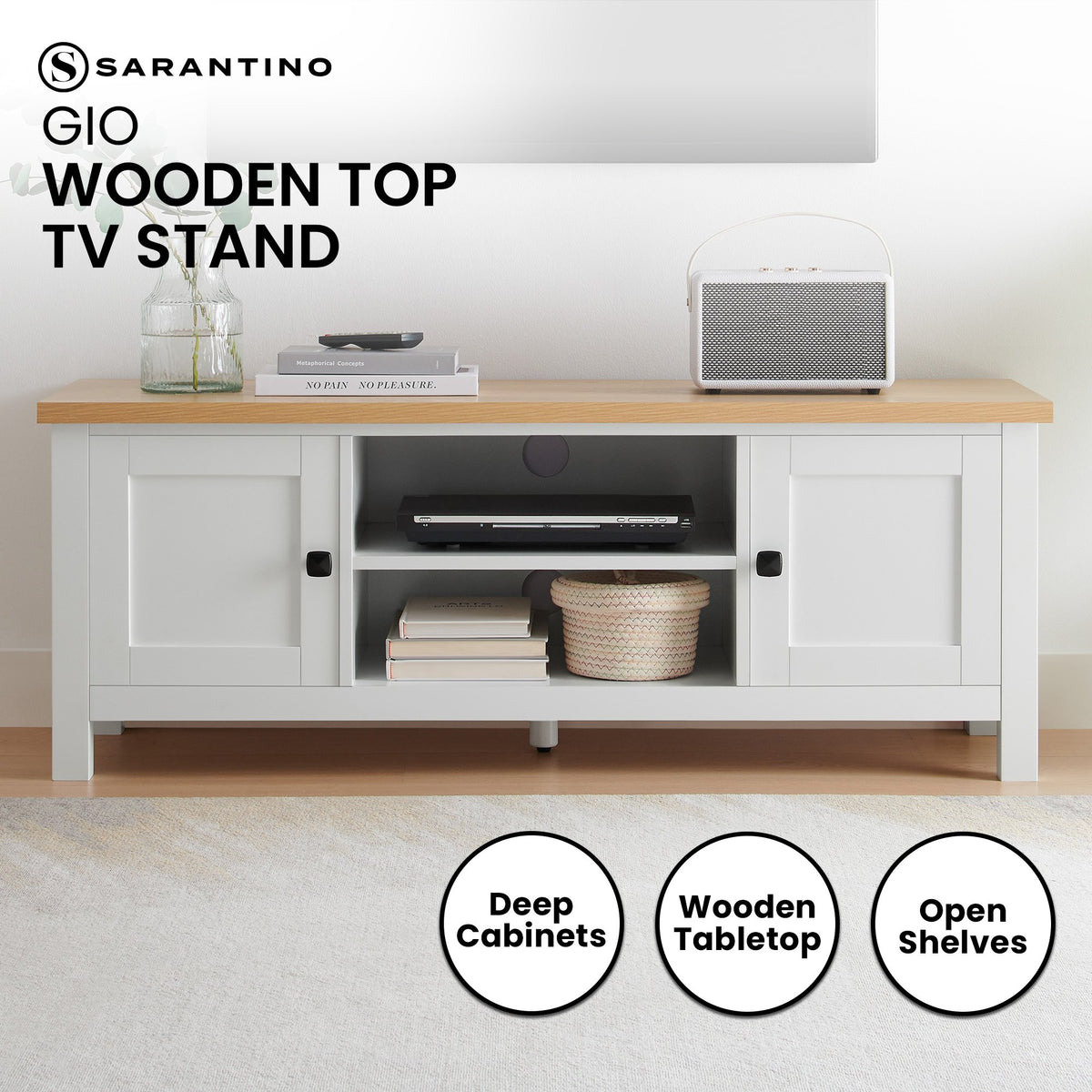 Gio TV Stand | White/Natural