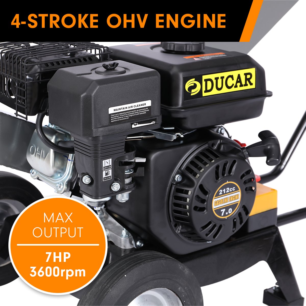 Ducar Wood Chipper | 7HP | Shredder Mulcher Grinder | Petrol | Silver