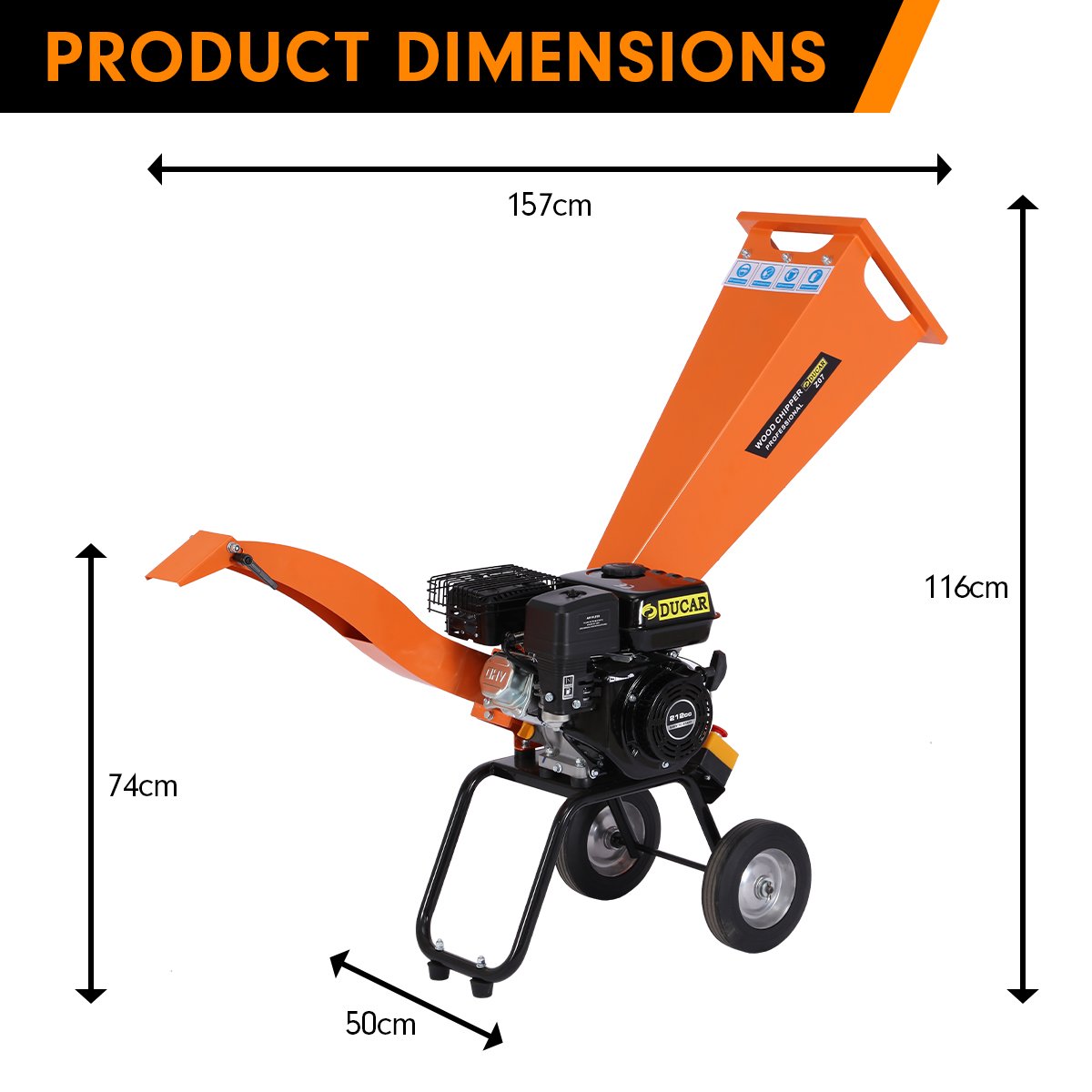 Ducar Wood Chipper | 7HP | Shredder Mulcher Grinder | Petrol | Orange