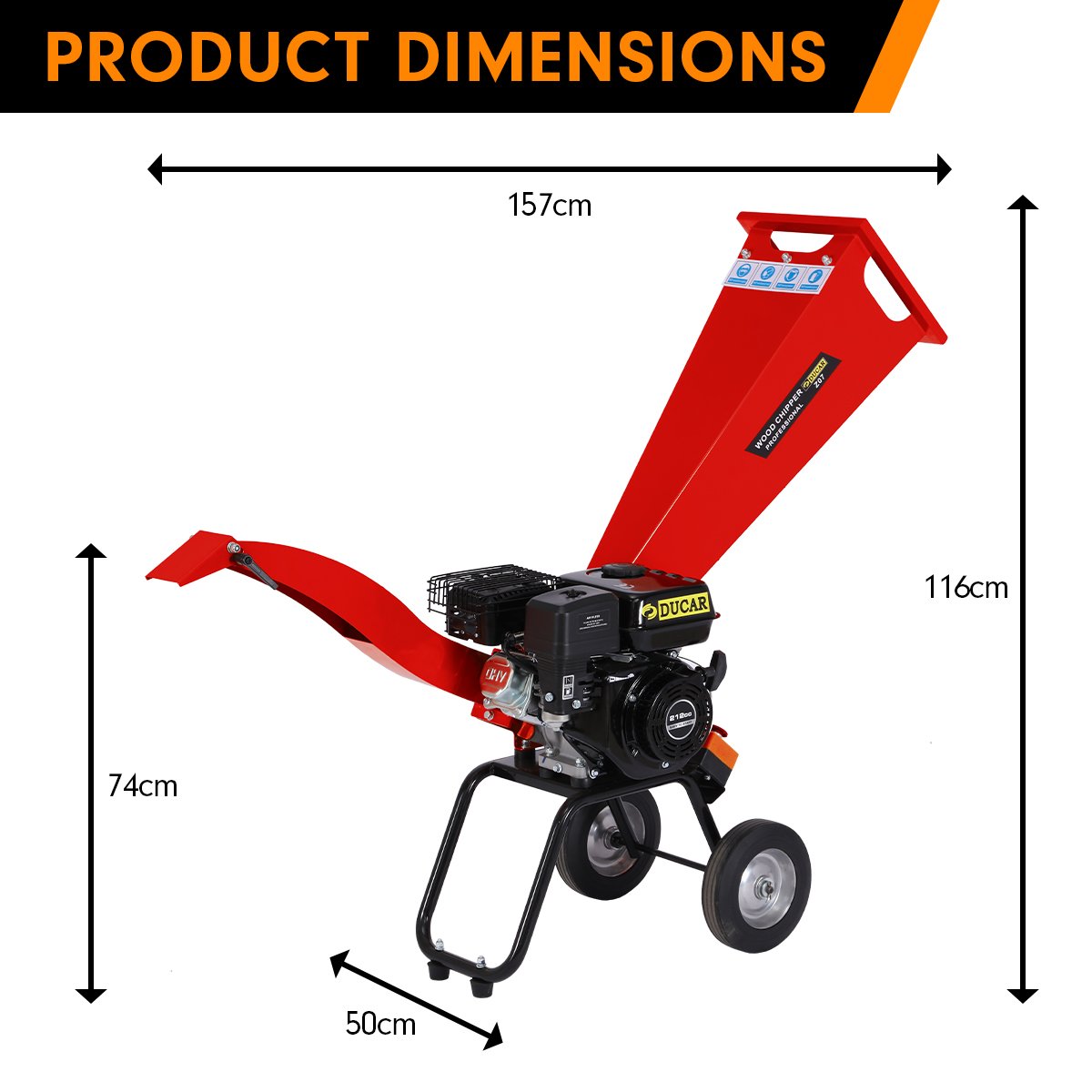 Ducar Wood Chipper | 7HP | Petrol Powered Shredder Mulcher Grinder | Red