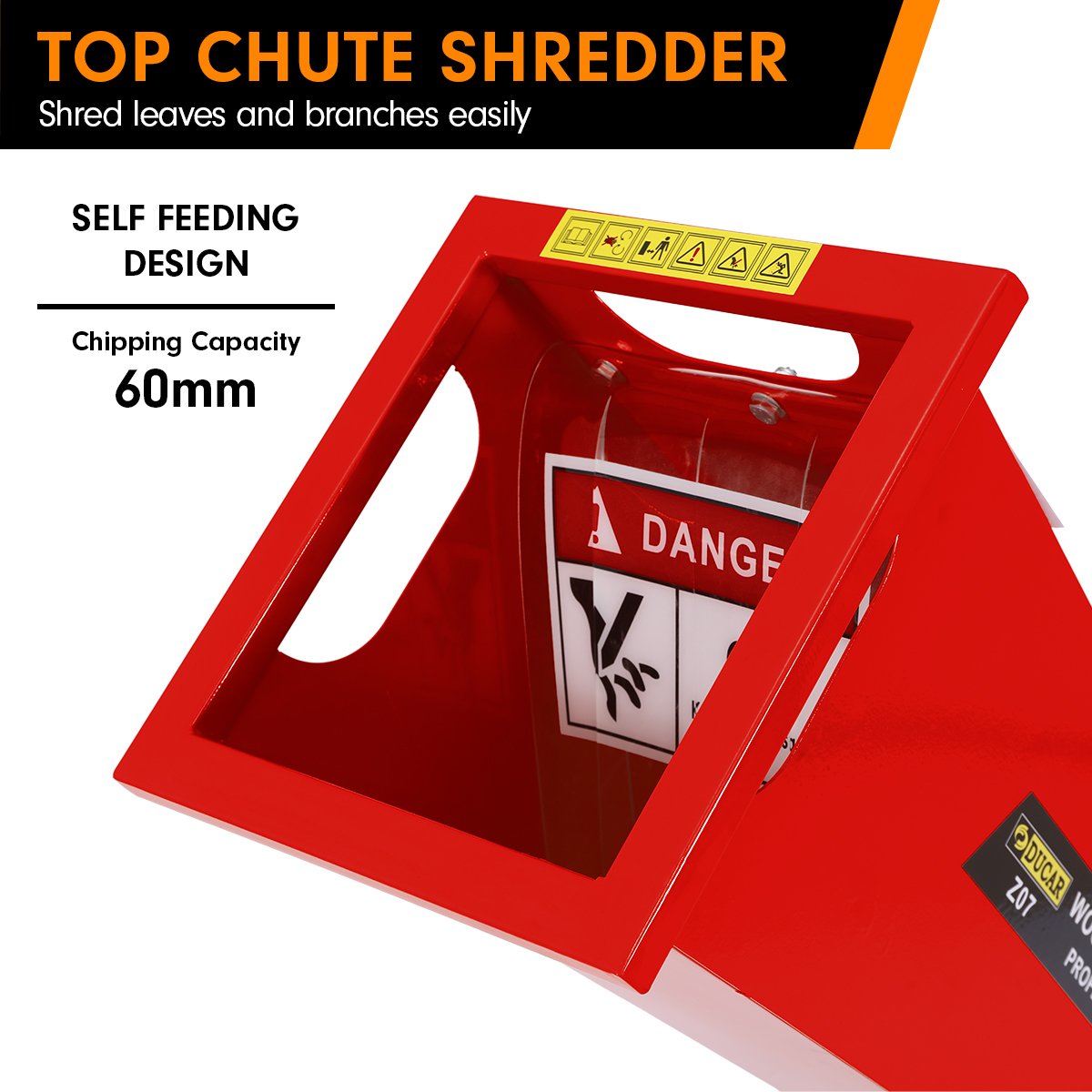 Ducar Wood Chipper | 7HP | Petrol Powered Shredder Mulcher Grinder | Red