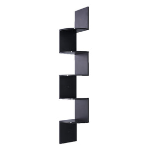 5 Tier Corner Wall Shelf | Display Shelves | DVD Book Storage Rack | Floating Mounted | Black