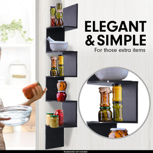 5 Tier Corner Wall Shelf | Display Shelves | DVD Book Storage Rack | Floating Mounted | Black