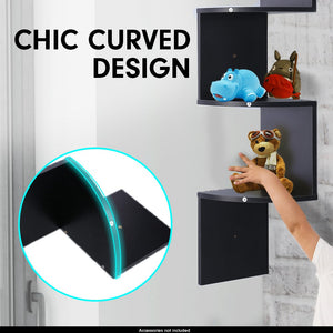 5 Tier Corner Wall Shelf | Display Shelves | DVD Book Storage Rack | Floating Mounted | Black