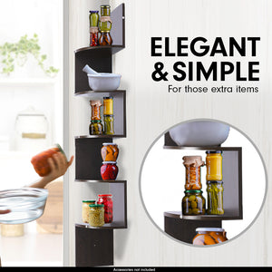 5 Tier Corner Wall Shelf | Display Shelves | DVD Book Storage Rack | Floating Mounted | Dark Brown