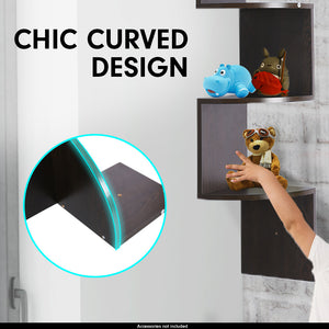 5 Tier Corner Wall Shelf | Display Shelves | DVD Book Storage Rack | Floating Mounted | Dark Brown