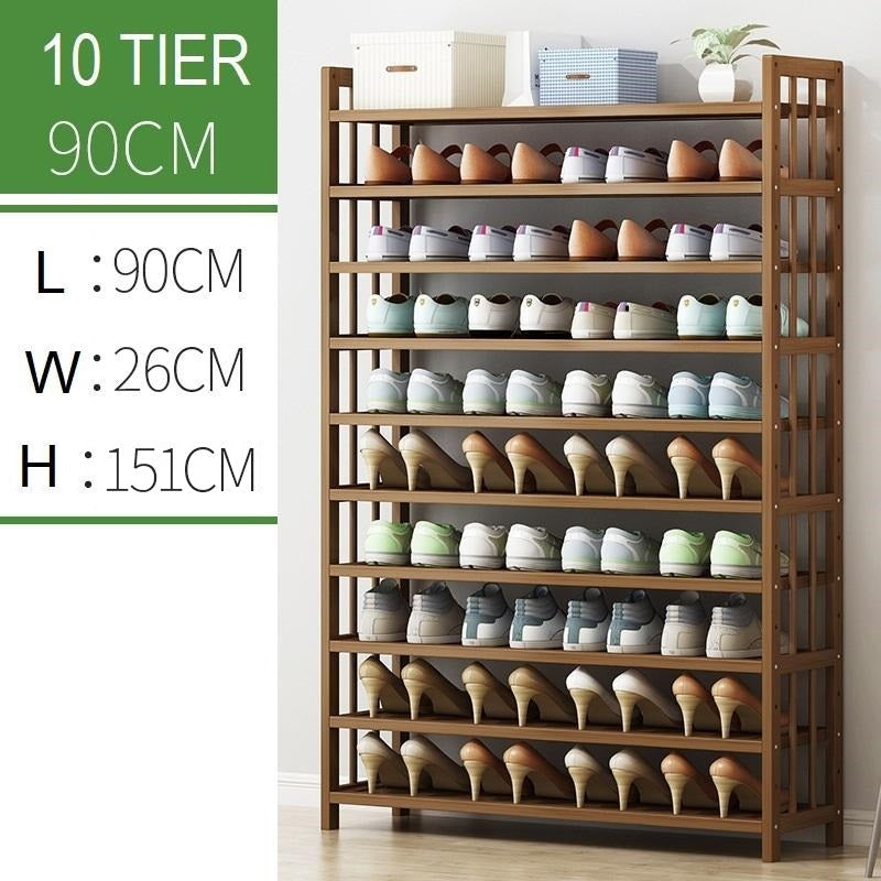 10 Tier Tower Bamboo Wooden Shoe Rack | Corner Shelf Stand | Storage Organizer