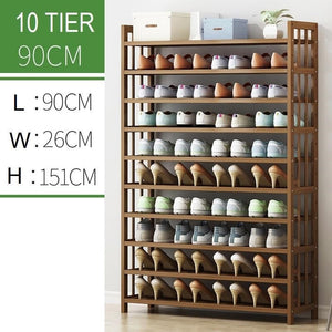 10 Tier Tower Bamboo Wooden Shoe Rack | Corner Shelf Stand | Storage Organizer