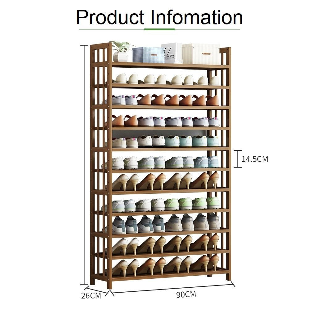 10 Tier Tower Bamboo Wooden Shoe Rack | Corner Shelf Stand | Storage Organizer