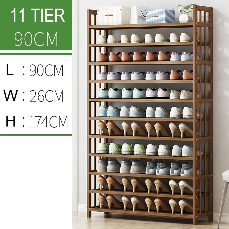 11 Tier Tower Bamboo Wooden Shoe Rack | Corner Shelf Stand | Storage Organizer