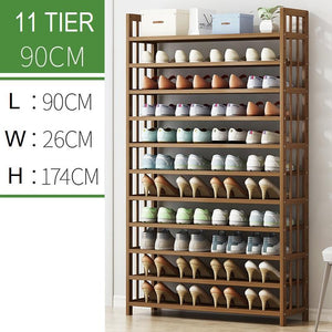 11 Tier Tower Bamboo Wooden Shoe Rack | Corner Shelf Stand | Storage Organizer