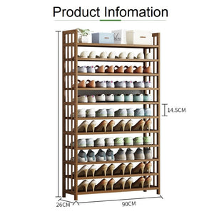 11 Tier Tower Bamboo Wooden Shoe Rack | Corner Shelf Stand | Storage Organizer