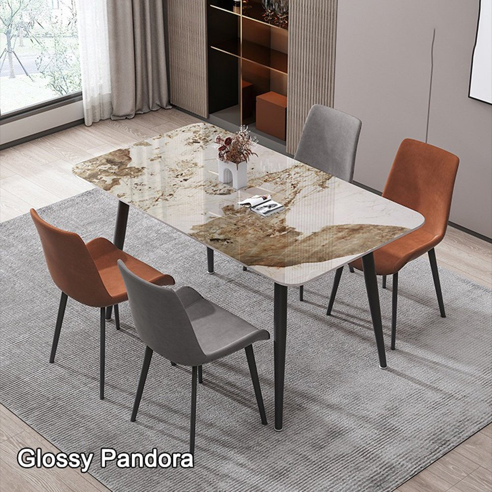 120x60cm Glossy Pandora Minimalist Slate Kitchen Dining Table | Marble Lunch Dinner Table | Solid Metal Legs
