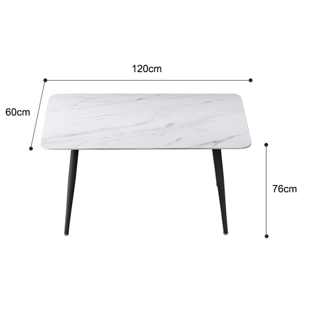 120x60cm Glossy Pandora Minimalist Slate Kitchen Dining Table | Marble Lunch Dinner Table | Solid Metal Legs