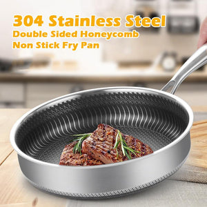 Stainless Steel Frying Pan | Non-Stick Cooking Frypan | 28cm Honeycomb Double Sided