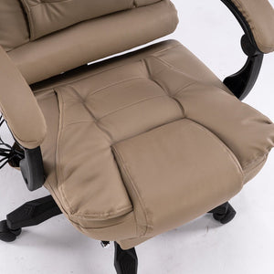 8-Point Massage Chair | Executive Office Computer Seat | Footrest Recliner | PU Leather Beige