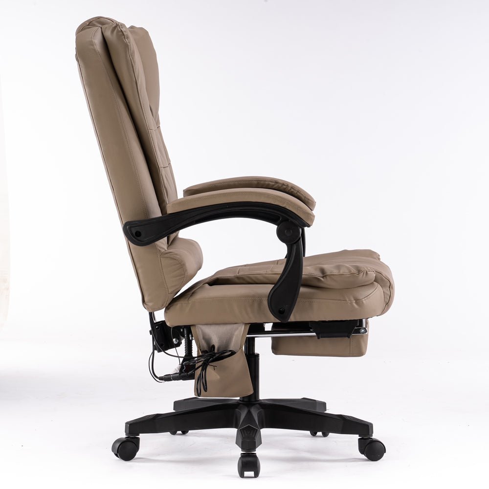 8-Point Massage Chair | Executive Office Computer Seat | Footrest Recliner | PU Leather Beige