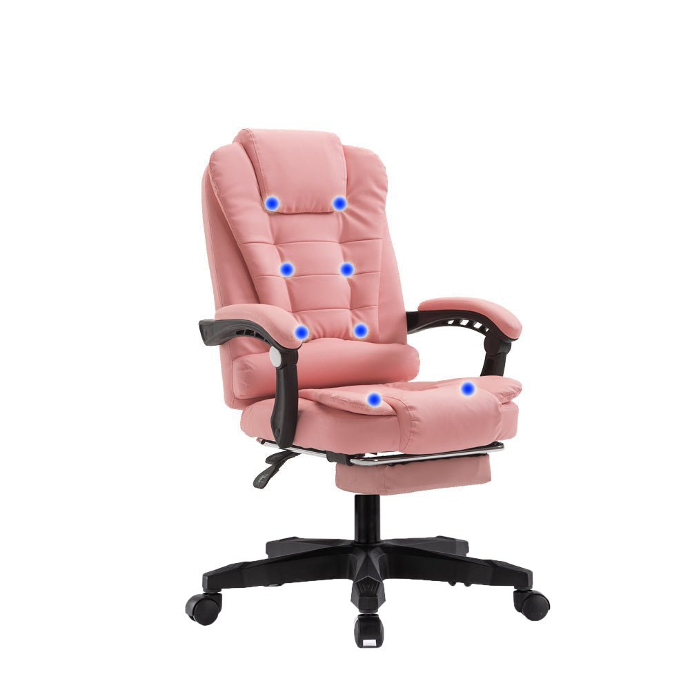8-Point Massage Chair | Executive Office Computer Seat | Footrest Recliner | PU Leather Pink