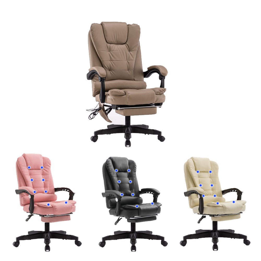 8-Point Massage Chair | Executive Office Computer Seat | Footrest Recliner | PU Leather Pink