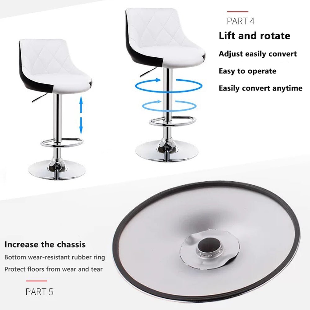 Bar Stools Kitchen Bar Stool | Leather Barstools | Swivel Gas Lift Counter Chairs x2 | Black